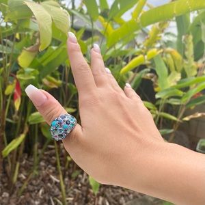 Fossil Sparkly Statement Blue + Purple CZs Dome